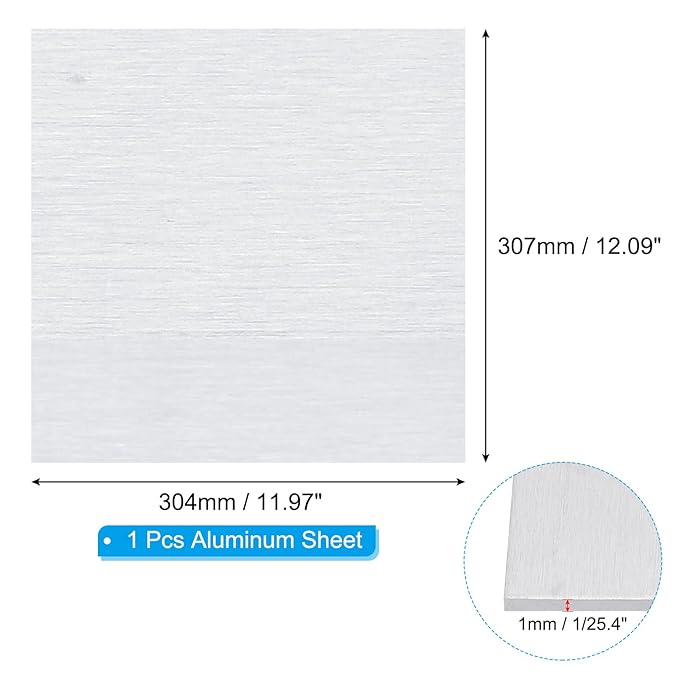 PATIKIL 6061 T651 Aluminum Sheet Metal 12.09 x 11.97 x 1/25.4(0.04") Inch 1Pcs Flat Plain Aluminum Plate Covered Stock with Protective Film, Heat Rectangle 1MM for Lndustry Crafting