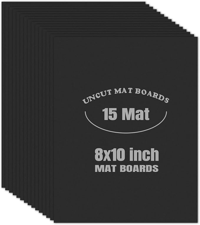 AUEAR, 15 Pack 8x10 Uncut Matte Boards Black Photo Mat Board Great for Picture Framing, Print, Artwork
