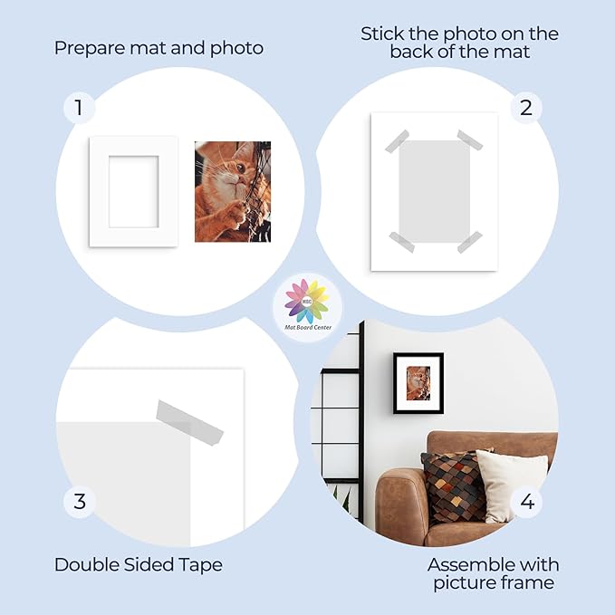 Mat Board Center, Pack of 25, 8x10 for 5x7 White Mats - Acid Free, 4-ply Thickness, White Core - for Pictures, Photos, Framing