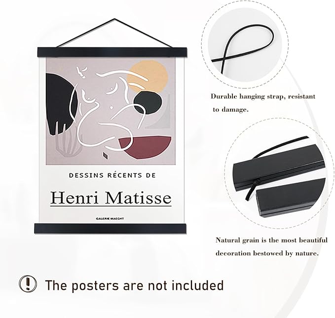 Artmag Magnetic Poster Hanger Frame, 10x14 10x16 10x20 Light Wood Wooden Magnet Canvas Artwork Print Poster Hangers Frames Hanging Kit (Black, 10")