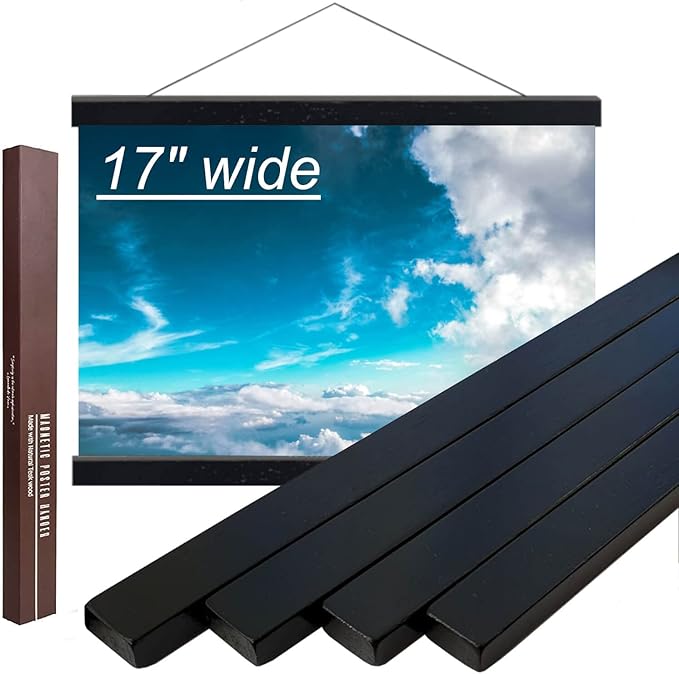 DACRI HOME 17" Magnetic Poster Hanger Frame - Teak Wood Poster Frame, Strong Magnets for Safe Hanging Print Picture Map Wall Art 17x22 17x24 (17 inch, Black)