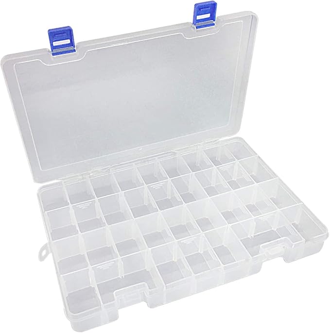 Qualsen Plastic Organizer Storage Box with Adjustable Dividers, Fishing Tackle Box and Bead Organizer Box for Jewelry, Beads, Earrings, Tools, Fishing Hooks, and Small Accessories（34 Grid x 2）