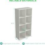 8-Cube Storage Shelf Bookcase - Wooden 4-Tier Floor Standing Open Bookshelf, Modern TV Stand up to 55 Inchs for Home and Office, Warm White