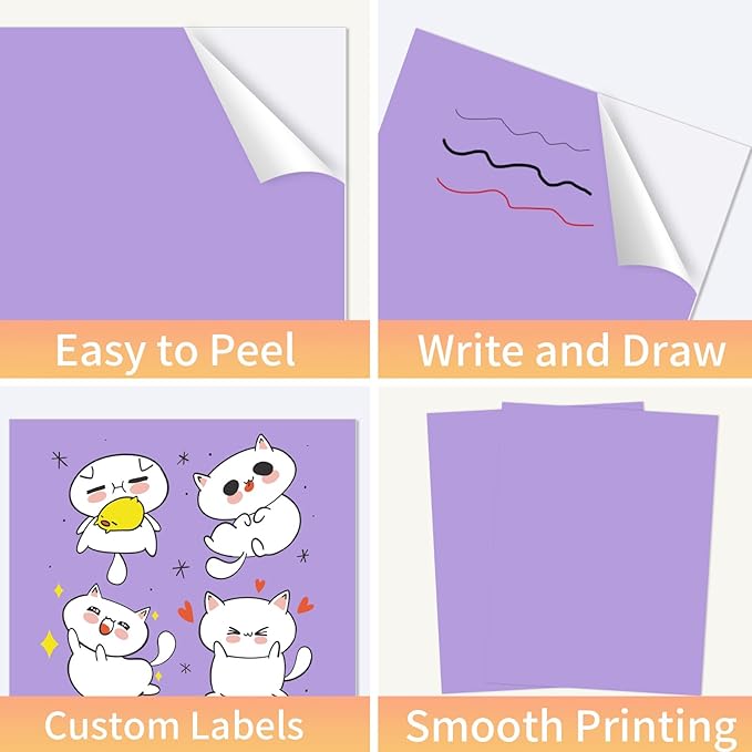 Printable Sticker Paper, 20 Sheets Purple Printable Sticker Paper, Laser/Inkjet Printing- Matte Purple, Letter Size (8.5" x 11")