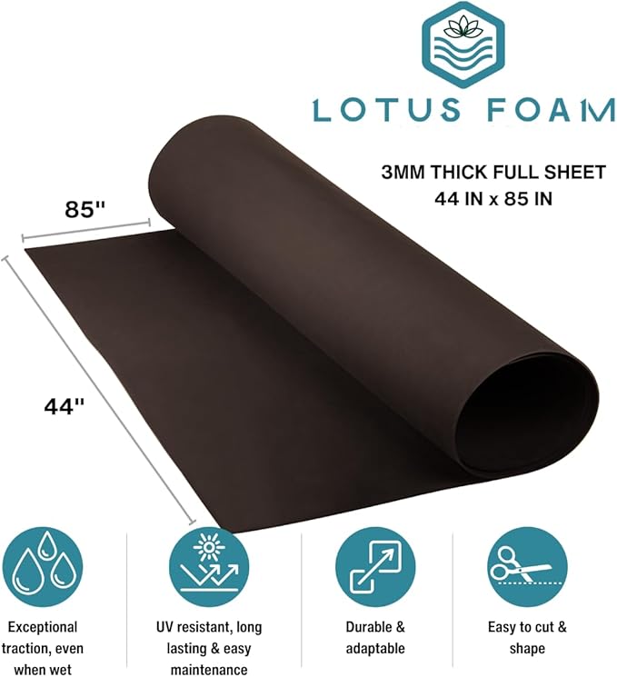 LotusFoam Large 3mm EVA Foam Sheet - 44"x 85" High Density Foam 130 kg/m3 for Cosplay, Costumes, Crafts, Flooring, Outdoor Use - 35 Colors (Chocolate) - Chocolate