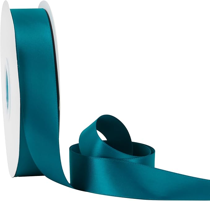 HUIHUANG Peacock Blue Satin Ribbon 1 inch x 50 Yards, Double-Faced Satin Fabric Ribbon for Christmas Gift Wrapping, Flower Bouquet, Invitations, Holiday Decor, Hairs, Bows Making