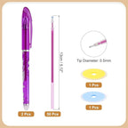 PATIKIL 2Pcs Erasable Gel Pens with 50 Refills & 2 Erasers, 0.5mm Heat Erasable Pens for Fabric Purple Ink Fabric Marking Pen for Sewing Quilting Planner Writing