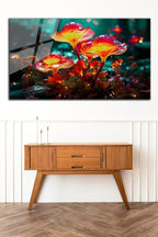 SpiritualHands Fantastic Mushrooms Glass Wall Art Oil Painting for Living Room, Tempered Glass Modern Prints Decor, Large Vivid Color Panel for Bedroom, Kitchen, or Office