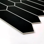 SUNWINGS Backsplash Tile for Kitchen Peel and Stick, Stone Composite Self Adhesive Tiles Long Hexagon Mosaic Wall Tile for Kitchen, 12 Inch x 11.22 Inch 10 Sheets Black Matte