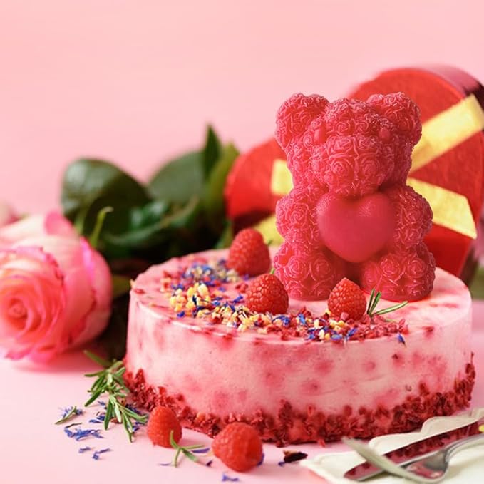 Rose Bear Silicone Mold - 3D Teddy Bear Candle Making Molds, Cute Epoxy Resin Molds for DIY Handmade Soaps, Mother's Day Gifts, Father's Day Gifts, Birthday Gifts (Extra Large)