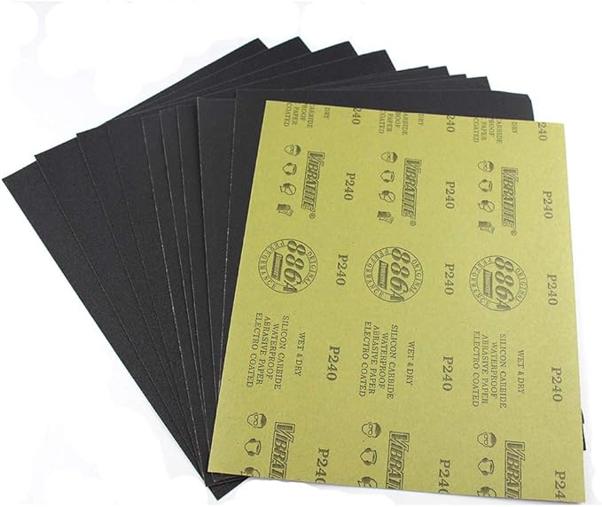 Sandpaper Sheets, 240 Grit Dry Wet Sand Paper, 9 x 11 Inch, Silicon Carbide, for Wood Furniture Finishing, Metal Sanding and Automotive Polishing,10 -Sheet