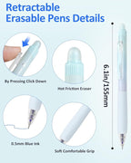 Solati Erasable Pens, 6 Pack Fine Point 0.5mm Black Erasable Gel Pens with 360°Rotating Erasers, Make Mistakes Disappear, Comfort Grip for Drawing, Writing, Planning, and Crossword Puzzles (Blue Ink)