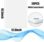 20 Pack White Foam Board 12" x 16.5", 3/16" Thickness Foam Core Baking Board for Projects, A3 Polystyrene Mat Board Poster Foam Board Sheets for Art Crafts, Presentation, Wedding, School Projects