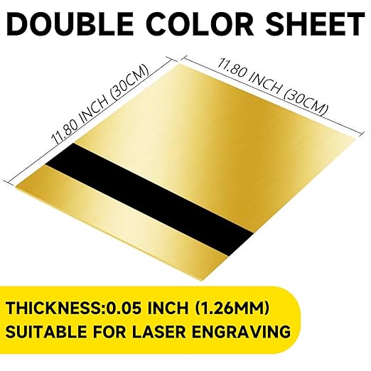 5PCS Laser Engraving Double Color ABS Plastic Sheet,Two-Tone Laserable Engraving Plastic Sheets for Name Badge,Office Label,Laser Artistic Product,Size 11.73" x 11.73",Brushed Golden/Black