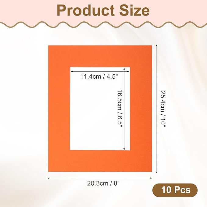 uxcell 10Pcs Picture Mats, 8 x 10 Mat Board Center for 5 x 7 Pictures Acid Free White Core Bevel Cut Frame Mattes for Display Art Measuring, Orange