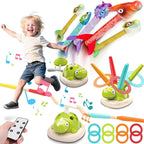 Aliex 3 in 1 Dinosaur Musical Jumping, Toss Ring and Stomping Launch Rocket Launcher, Indoor & Outdoor Sports Toys with Remote Control for Kids Ages 3-8 4-6,Active Outside Toy Gift for Boys and Girls