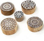 Round Shape Wooden Stamp Block for Block Printing - Handcarved Stamps for Saree Border/Scrapbook/Fabric/Textile/Paper/Clay/Pottery (Set of 5) Hashcart®