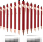12 PCS 2 in 1 Stylus Ballpoint Pen with Stylus Tip, 1.0 mm Black Ink Metal Pen Stylus Pen for Touch Screens (Rose Gold & Red)