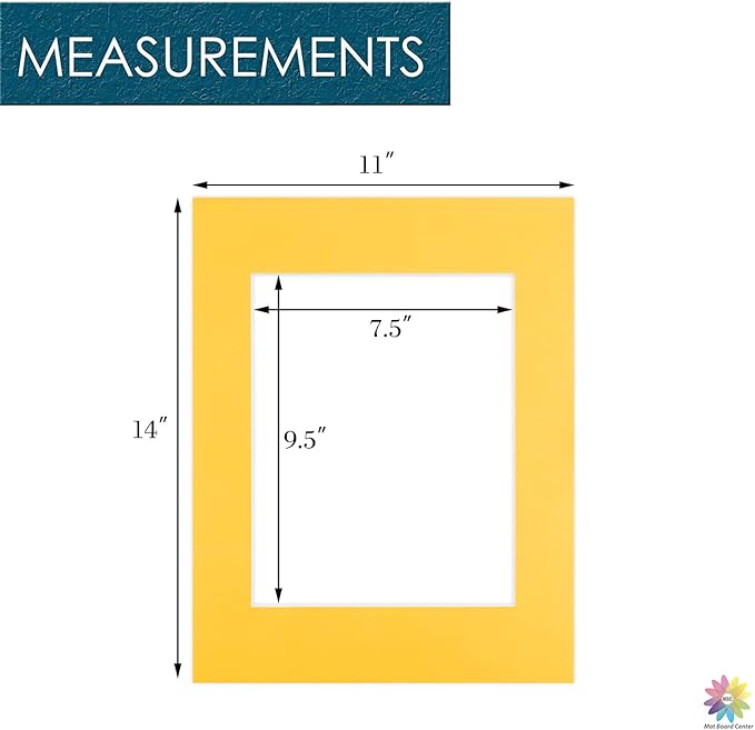 Mat Board Center, Pack of 10, 11x14 for 8x10 Deep Yellow Color Mats - Bevel Cut, Acid Free, 4-ply Thickness, White Core - for Pictures, Photos, Framing