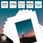 Mat Board Center, Double Mat - Acid Free, 8-ply Thickness, White Core - for Pictures, Photos, Framing (White Over White, 8x10 for 5x7, Pack of 5)