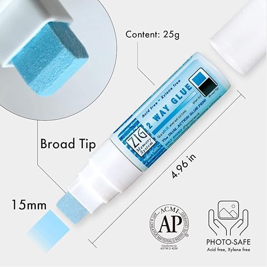 Kuretake Zig 2Way Glue Pen, 15mm Board Tip 2pcs Set, Quick Dry Liquid Stick Marker, for Artists, Crafting, Scrapbooking, Gift Card, Calligraphy, Made in Japan