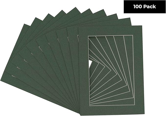 5x7 Mat for 8.5x11 Frame - Precut Mat Board Acid-Free Show Kit with Backing Board, and Clear Bags Hunter Green 5x7 Photo Matte Made to Fit a 8.5x11 Picture Frame Matboard for Framing, Pack of 100 Mats