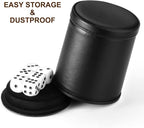 Felt Lined Dice Cup PU Leather Set, Quiet Shaker for Dice Board Family Games Yahtzee Farkle, Set of Six 16mm Rolling Dice Included