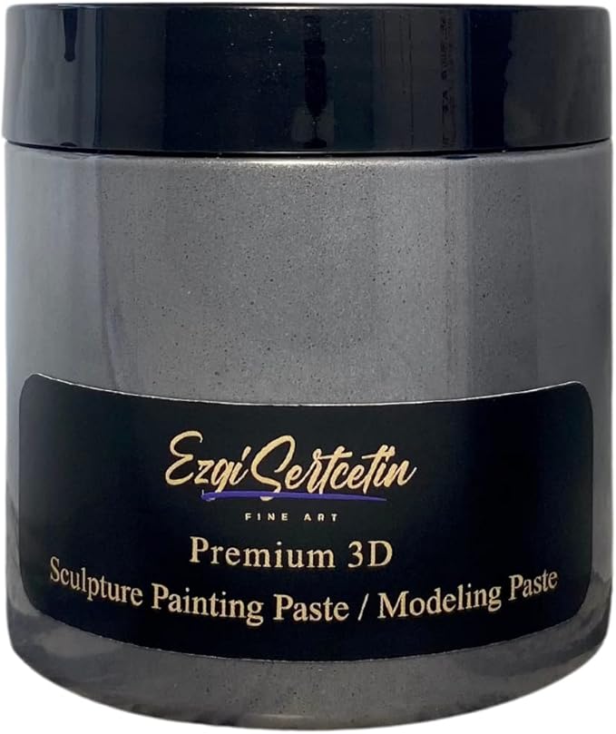3D Sculpture Painting Paste|Texture Paste|Decorative Plaster|Ready to Use|Unique Colors|Ideal for Artwork|Stencil|Flowers|Texture|Art Relief|New Formula| 6 oz (Metallic Gray)