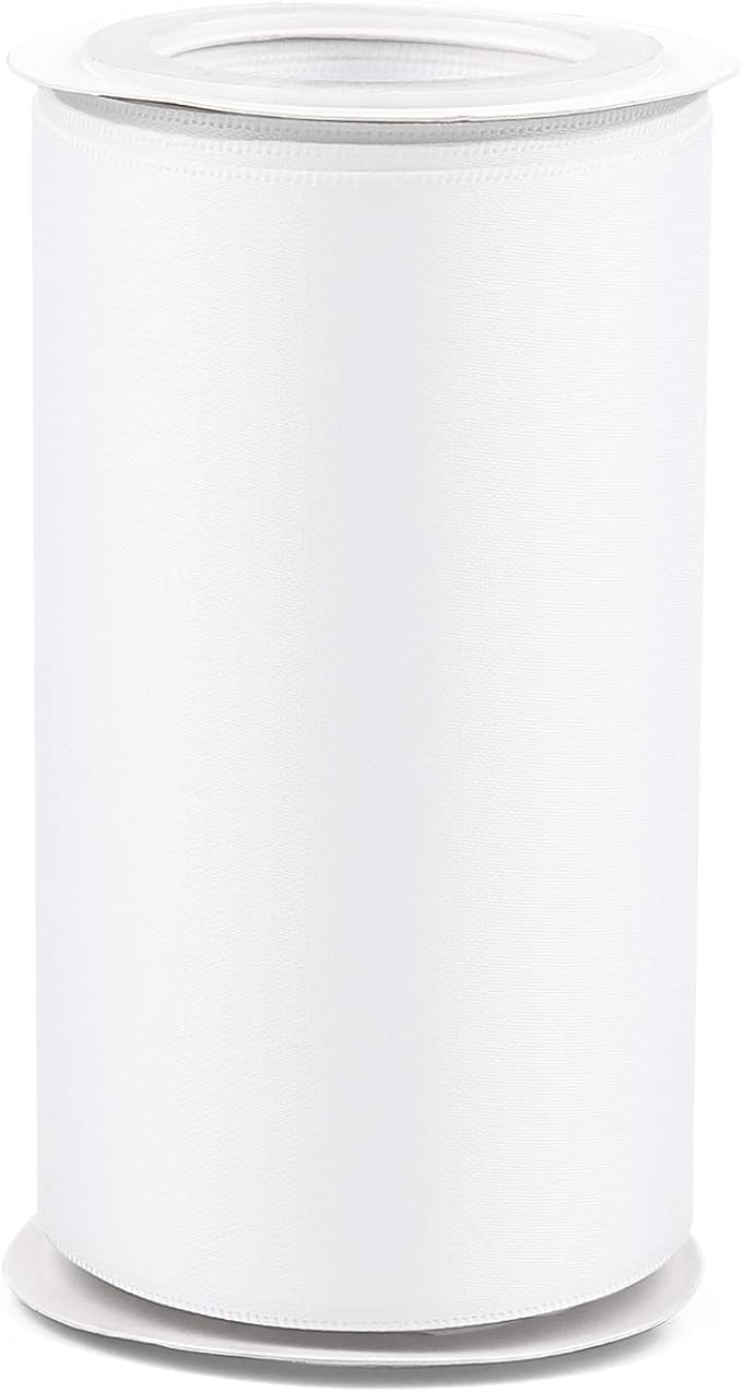 Humphrey's Craft 4 Inch White Double Faced Satin Ribbon - 5 Yards White Ribbon for Crafts Gift Wrapping Cutting Ceremony Decoration Sewing Chair Sash Wedding and Dining Tables.