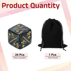 uxcell 24Pcs Magic Dice Counters, Acrylic D6 Life Token Dice Set with Pouch for Standard Cards Gaming Accessories, Black Marble