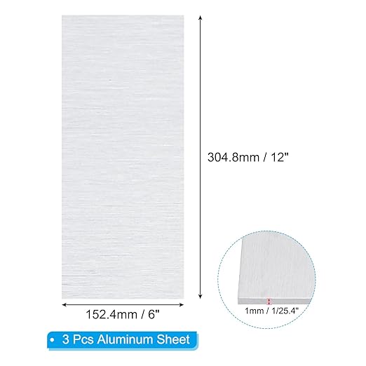 PATIKIL 6061 T651 Aluminum Sheet Metal 6 x 12 x 1/25.4(0.04") Inch 3Pcs Flat Plain Aluminum Plate Covered Stock with Protective Film, Heat Rectangle 1MM for Lndustry Crafting