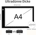 Light Box Drawing Pad, Tracing Board with Type-C Charge Cable and Brightness Adjustable for Artists, AnimationDrawing, Sketching, Animation, X-ray Viewing (DE-A4-P-black)