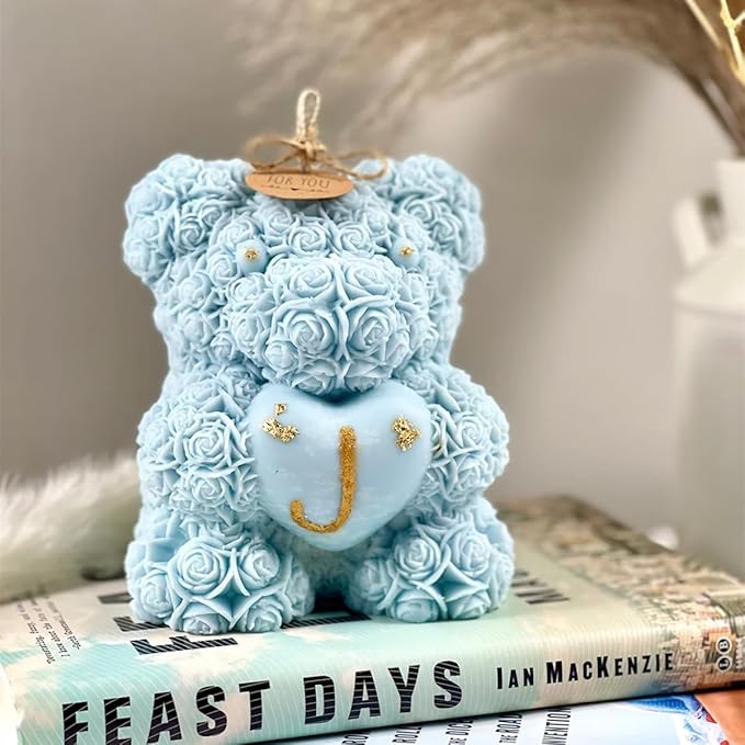 Rose Bear Silicone Mold for Candle Making,3D Candle Mold Silicone,Resin Molds for DIY Decor,DIY Soap,DIY Candle,Mother's Day Gift,Birthday Gifts(Large Rose Heart Bear)