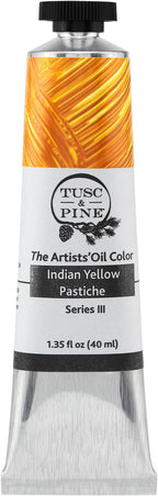 Tusc & Pine Artist Oil Paint - Indian Yellow Pastiche, 40 ml, Non-Yellowing, Rich & Creamy Consistency, Maximum Pigment Load, Small Batch Milled Oil Paints Made in the USA for Professional Artists