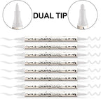 TRANSON 8 Pack White Brush and Bold Dual-tip Acrylic Paint Marker for DIY Glass Canvas Wood Leather Ceramic Rock Painting