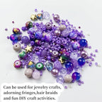 Assorted Glass Resin Beads Multi Size Colors Smooth Cracked Gravel Millet Spacer Beads for Bracelets Necklace Earring DIY Jewelry Making Craft(Light Purple Series)