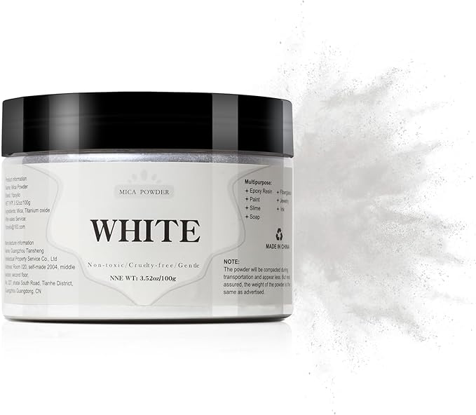 Mica Powder - 100g Mica Powder for Epoxy Resin - Metallic Color Pigment for Resin, Soap, Bath Bombs, Eye Shadow, Nails, DIY Crafting Projects etc. (White)