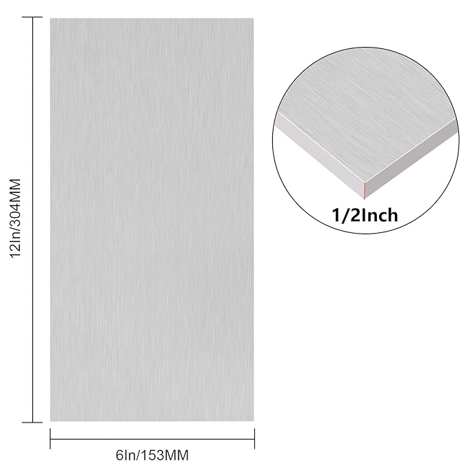 6061 T651 Aluminum Sheet Metal 6 x 12 x 1/2 (12.7MM) Inch Flat Plain Aluminum Plate Covered with Protective Film, Heat Treatable Rectangle 0.50" Thick Aluminum Metal Plate for Industrial, Crafting