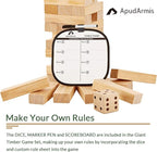 ApudArmis 54 PCS Tumble Timber Set [Up to 3.2FT], Pine Wooden Tumble Tower Game with Dice and Scoreboard Set - Classic Block Stacking Board Game for Teens Adults