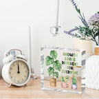 Inspirational Quote Desk Decor Acrylic Sign 4X4 Inch, Watercolor Greenery Positive Affirmation Decorative Signs for Shelf Tabletop Cubicle Room Office, Greenery Gifts for Women Friends
