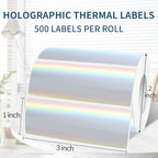 1" x 3" Holographic Thermal Label Stickers,Printable Rainbow Glitter Thermal Printer Sticker Labels for Gift Wrapping, Self-Adhesive Name Price Tag DIY Custom Logo Design (500 pcs)