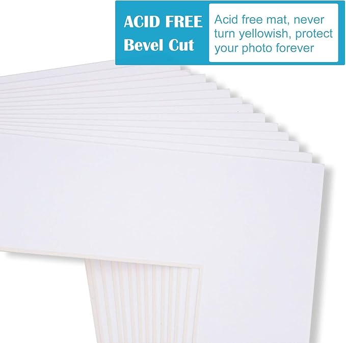 Egofine Pack of 5 White Pre-Cut 5x7 Picture Mat for 4x6 Photo with White Core Bevel Cut Mattes Sets. Includes 5 High Premier Acid Free Mats & 5 Backing Board & 5 Clear Bags