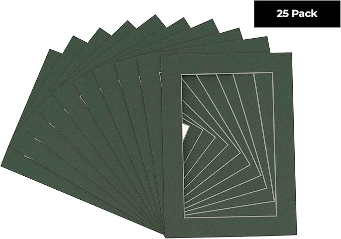 5x7 Mat for 8.5x11 Frame - Precut Mat Board Acid-Free Show Kit with Backing Board, and Clear Bags Hunter Green 5x7 Photo Matte Made to Fit a 8.5x11 Picture Frame Matboard for Framing, Pack of 25 Mats