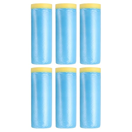 uxcell Pre-Taped Masking Film, 3.6ft x 66ft Plastic Paint Drop Cloth with Medium-Tack Painters Tape for Painting Spraying Protection Blue Film 6Pcs