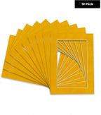 Pack of Ten Acid Free 11x14 Mats Bevel Cut for 8.5x11 Photos - Bright Yellow Precut Matboards With Backing Boards and Self Seal Bags for Pictures, Framing - 4-ply Thickness