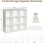 Wooden 9-Cube Storage Organizer with Closed Back Panel, 11in Cube Shelf Opening, Bookshelf, Display Shelf,Closet Cabinet for Home and Office,Embossed White