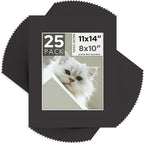 Mat Board Center, Pack of 25, 11x14 for 8x10 Black Mats - Acid Free, 4-ply Thickness, White Core - for Pictures, Photos, Framing