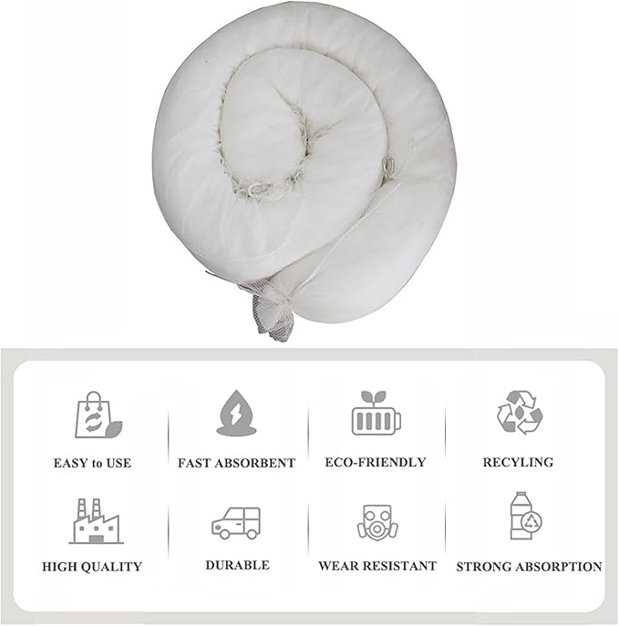 XIFENG Oil Absorbent Socks Oil Boom Soak up Oil Diesel Fuel Hydrocarbon Based Fluids, 6 Gallon (27L) Absorbency Per Sock, 5" Diameter 9.8' Length (12.7cm*3m) Clean Oil Spills(Size:Pack of 3)