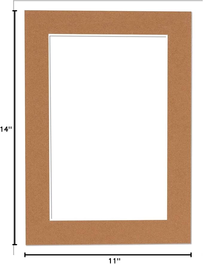 Pack of Ten Acid Free 11x14 Mats Bevel Cut for 8.5x11 Photos - Aged Oak Brown Precut Matboards With Backing Boards and Self Seal Photo Mat Bags For Pictures, Photos, Framing - 4-ply Thickness