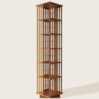 XIMN 360° Rotating Bamboo CD/DVD Shelf - 6-Tier Space-Saving Media Storage Cabinet for Movies, Organizer with Super Compact Design (Walnut, 6 Tier)